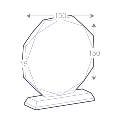 Schéma du trophée Sunflower en verre sur socle avec dimensions