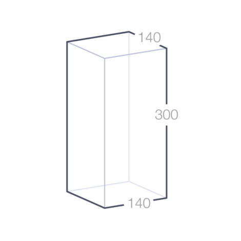 Schéma technique du trophée rectangulaire en verre, 140 × 300 × 140 mm