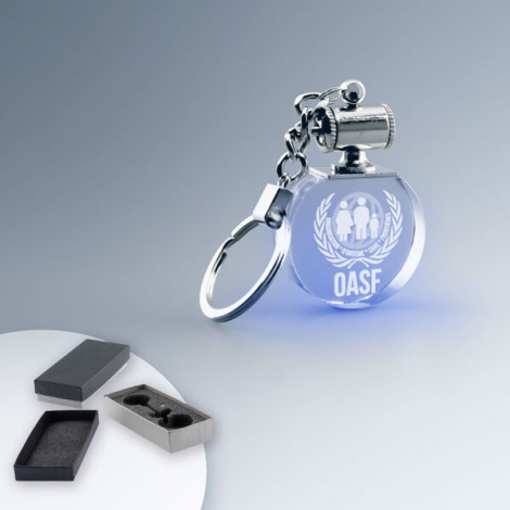 Porte-clés publicitaire en verre lumineux rond