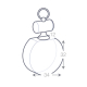 Schéma technique d’un porte-clés rond en verre transparent avec anneau métallique, dimensions 34 × 32 × 12 mm.
