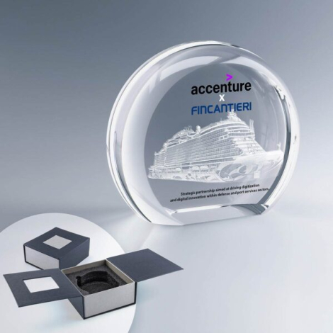 Trophée publicitaire en verre rond personnalisable