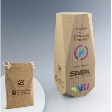 Trophée publicitaire en bois vertical ou Ruby personnalisable