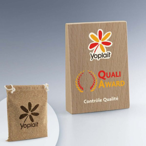 Trophée publicitaire trapèze en bois personnalisable