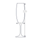 Schéma technique d’une flûte à champagne en verre, 225 × 65 mm.