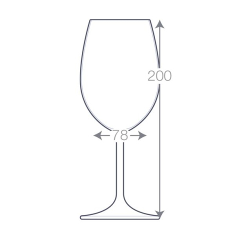 Schéma technique d’un verre à vin en verre, 200 × 78 mm.