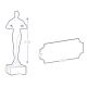 Schéma technique d’une statuette Oscar sur socle rectangulaire avec plaque décorative à part
