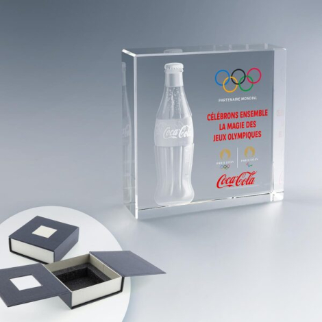 Trophée publicitaire carré en verre personnalisable