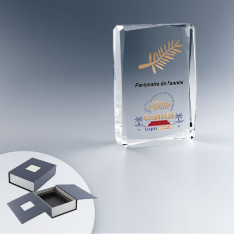 Trophée publicitaire facetté en verre personnalisable