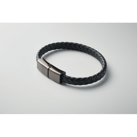 Bracelet tressé noir ouvert en cercle avec fermoir métallique, sans personnalisation.