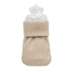 Chaufferette beige en tricot avec revers côtelé et poche transparente, sans personnalisation visible.