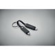 Porte-clés noir avec câble de charge intégré présenté ouvert avec deux connecteurs USB-C, sans personnalisation visible.
