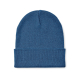 Bonnet tricoté bleu uni avec revers, vu de face.