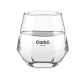 Verre transparent biseauté de 300 ml rempli d’eau, marquage visible sur la face avant.
