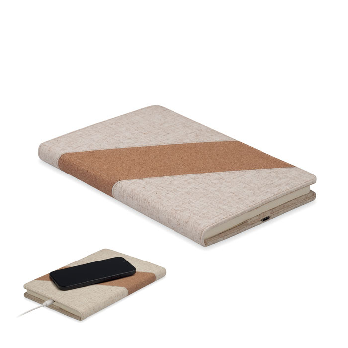 Carnet A5 avec chargeur 15W personnalisé Cortona Beige