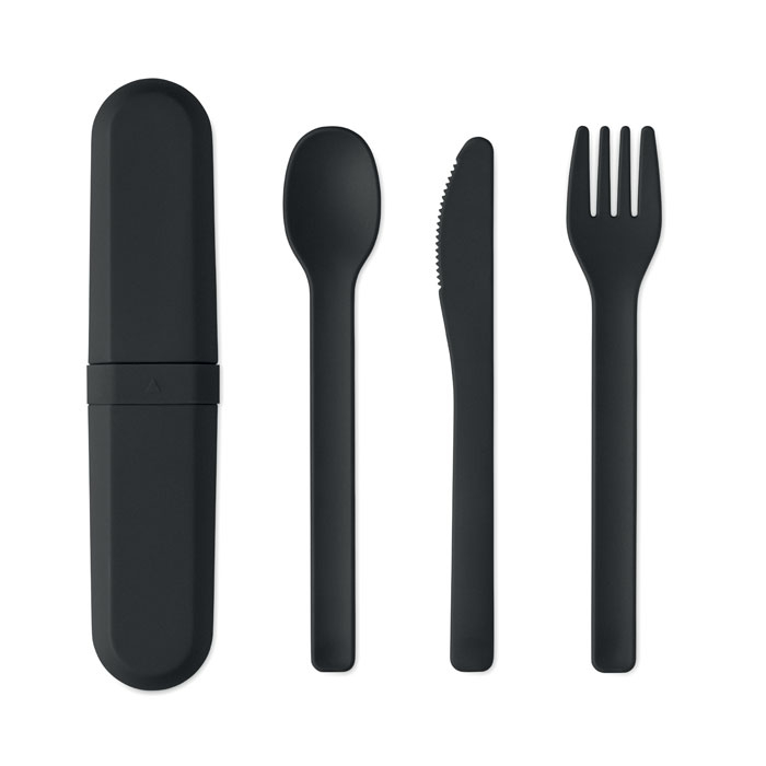Set de couverts et étui en PLA personnalisé Biteful Noir