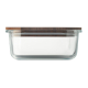 Lunch box en verre transparente vue de profil avec couvercle en bois fermé.
