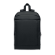 Sac à dos noir présenté de face avec large poche frontale zippée.