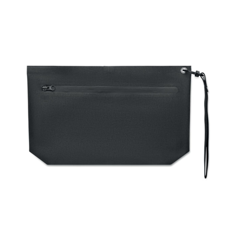 Pochette noire vue de dos posée à plat.