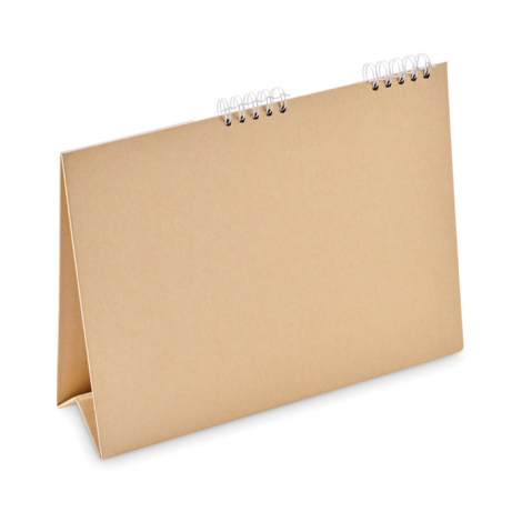 Calendrier de bureau vu de l’arrière avec large surface plane.