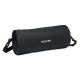Sac de sport cylindrique noir avec fermeture zippée sur le dessus et logo blanc imprimé sur le côté, marquage visible sur la fac