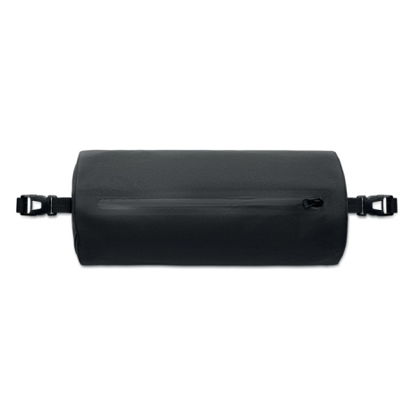 Sac de sport noir vu de dessus avec fermeture zippée centrale et attaches latérales.