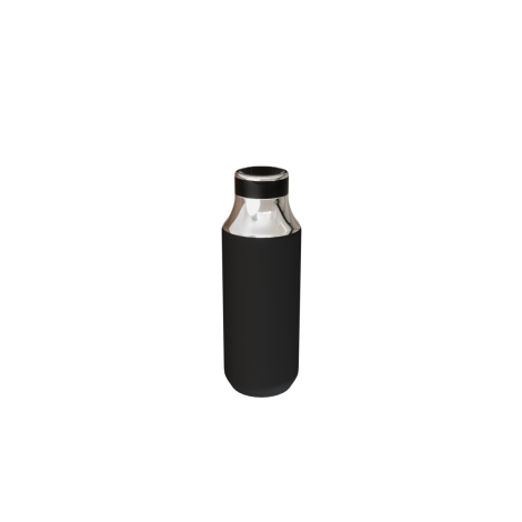 Gourde noire en acier inoxydable avec col argenté et bouchon noir, sans personnalisation visible