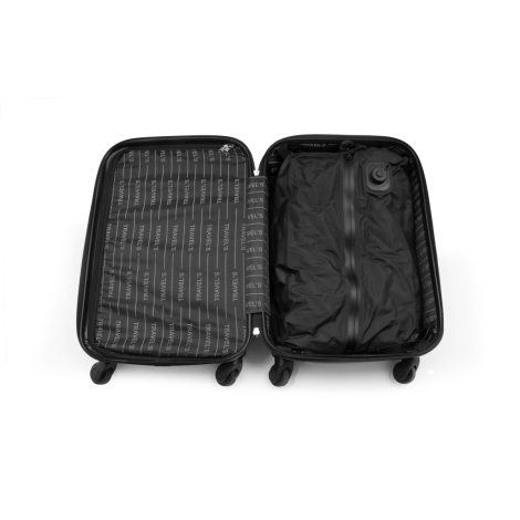 Valise ouverte avec sac noir compressé occupant un compartiment, fermeture et valve visibles, sans marquage visible.