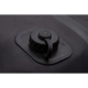 Gros plan d’une valve circulaire vissée fixée sur un sac noir, sans marquage visible.