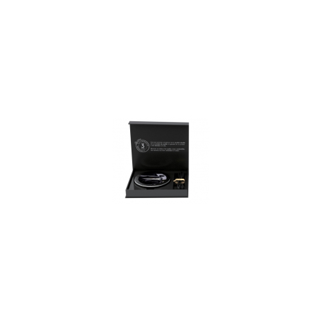 Coffret noir ouvert contenant un chargeur circulaire noir et son câble, sans personnalisation visible.