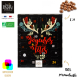 Calendrier de l’Avent noir avec motif bois de cerf fleuri et inscription « Joyeuses Fêtes ».