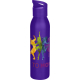 Bouteille violette 650 ml avec bouchon assorti à anse intégrée, personnalisation visible sur la face avant.