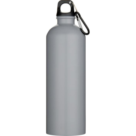 Bouteille grise 750 ml avec bouchon noir et mousqueton métallique attaché.