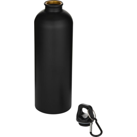 Bouteille noire 750 ml avec bouchon noir à mousqueton détaché et posé à côté.