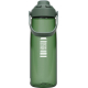 Bouteille verte translucide 750 ml avec bouchon gris foncé à vis et anse latérale, personnalisation visible sur la face avant.