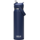 Bouteille bleue isotherme 750 ml avec bouchon assorti à clapet et anse latérale, logo de la marque apposé près de la base. Bouteille bleue isotherme 750 ml avec bouchon assorti à clapet et anse latérale, logo de la marque apposé près de la base.