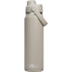 Bouteille isotherme beige 750 ml avec bouchon à vis et anse latérale assortie.