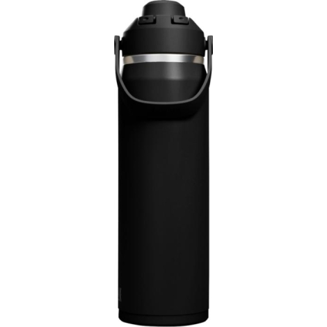 Bouteille isotherme noire 750 ml avec bouchon à vis noir et anse latérale.