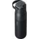 Vue rapprochée d’une bouteille noire 680 ml montrant le bouchon avec bouton lumineux et anse latérale, personnalisation visible 