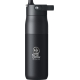 Bouteille noire 680 ml avec bouchon à paille rabattable et anse intégrée, marquage visible.