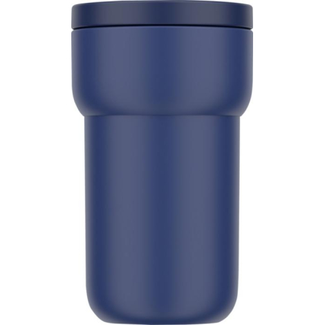 Mug de voyage Ellipse bleu uni avec couvercle assorti, présenté de face.