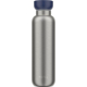 Bouteille Ellipse 500 ml finition inox brossé avec bouchon bleu, vue de face.