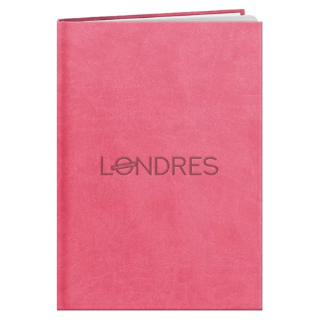 Agenda rigide rose présenté de face, marquage en relief centré sur la couverture.