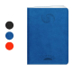 Agenda rigide bleu accompagné d’un nuancier de trois coloris ronds (noir, bleu, rouge), marquage en relief visible sur la couver Agenda rigide bleu accompagné d’un nuancier de trois coloris ronds (noir, bleu, rouge), marquage en relief visible sur la couver