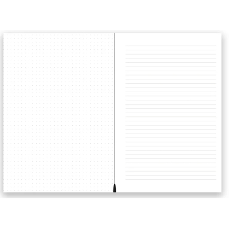 Double page intérieure montrant une page pointillée à gauche et une page lignée à droite.