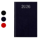 Agenda rigide bleu foncé avec nuancier de trois coloris ronds (noir, bleu, rouge), marquage visible en haut de la couverture. Agenda rigide bleu foncé avec nuancier de trois coloris ronds (noir, bleu, rouge), marquage visible en haut de la couverture.
