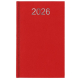 Agenda rigide rouge vu de face, marquage visible en haut de la couverture. Agenda rigide rouge vu de face, marquage visible en haut de la couverture.