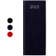 Agenda rigide bleu foncé au format allongé avec nuancier de trois coloris ronds (noir, bleu, rouge), marquage visible en haut de Agenda rigide bleu foncé au format allongé avec nuancier de trois coloris ronds (noir, bleu, rouge), marquage visible en haut de