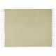 Couverture beige étendue à plat avec franges blanches visibles sur les largeurs.