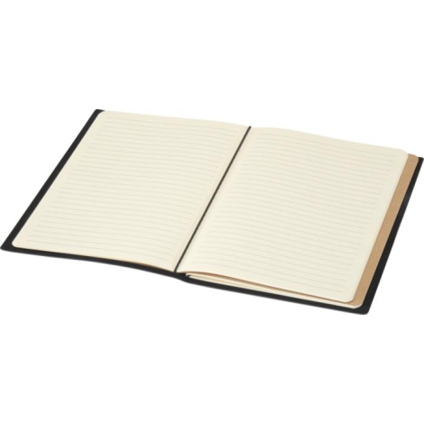 Carnet A5 ouvert montrant deux cahiers rechargeables à pages crème lignées.