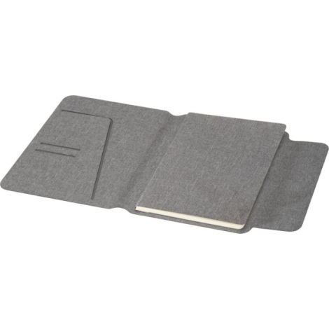Porte-documents A5 ouvert avec emplacements intérieurs pour cartes et carnet amovible.